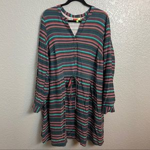 FEVOUR STRIPPED V-NECK TIE DRESS {2X}